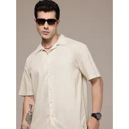 The Roadster Lifestyle Co. Solid Cuban Collar Oversized Casual Shirt-picture-19