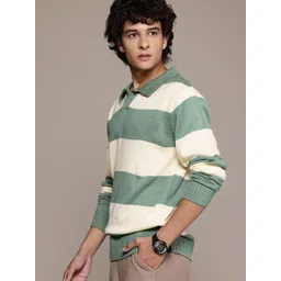 The Roadster Lifestyle Co. Spread Collar Acrylic Striped Pullover image 3