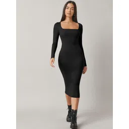 The Roadster Lifestyle Co Square Neck Long Sleeve Bodycon Dress-picture-29