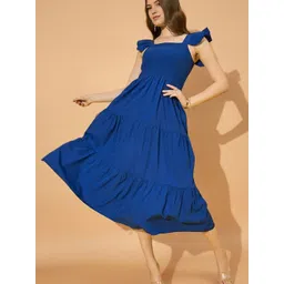 The Roadster Lifestyle Co Square Neck Smoked Ruffled A-Line Midi Dress-picture-26