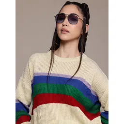 The Roadster Lifestyle Co. Striped Open Knit Acrylic Pullover-picture-15