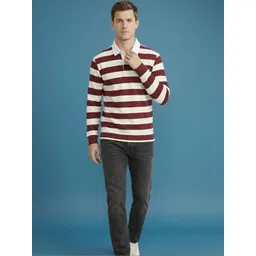 The Roadster Lifestyle Co Striped Pure Cotton Polo Collar T-shirt-picture-12