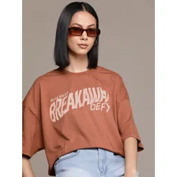 The Roadster Lifestyle Co. Typography Printed Drop-Shoulder Sleeves Oversized T-shirt-picture-29