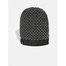 The Roadster Lifestyle Co Unisex Black & Grey Self Design Beanie-picture-29
