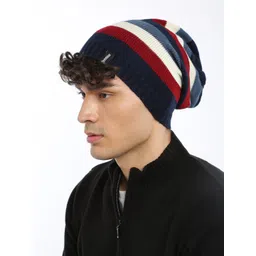 The Roadster Lifestyle Co Unisex Navy Blue & Off-White Striped Beanie-picture-24