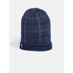 The Roadster Lifestyle Co Unisex Navy Blue & Olive Green Checked Beanie-picture-22