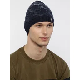 The Roadster Lifestyle Co Unisex Navy Blue Self Design Beanie-picture-20