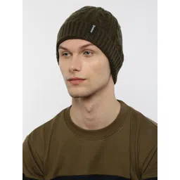 The Roadster Lifestyle Co Unisex Olive Green Self Design Beanie-picture-29