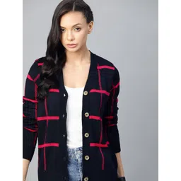 The Roadster Lifestyle Co Women Black & Red Checked Cardigan-picture-35