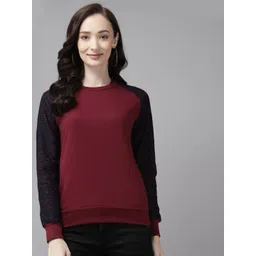 The Roadster Lifestyle Co. Women Colourblocked Round Neck Pure Cotton Pullover Sweatshirt-picture-17
