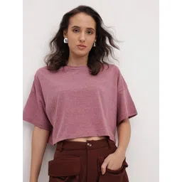 The Roadster Lifestyle Co. Women Drop-Shoulder Sleeves Crop Boxy T-shirt-picture-16