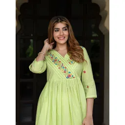 The Roadster Lifestyle Co. Women Floral Embroidered Cotton Pleated Fit & Flared Dress-picture-37