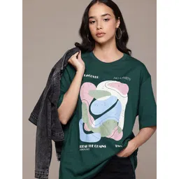 The Roadster Lifestyle Co. Women Graphic Print Pure Cotton Oversized T-shirt-picture-22