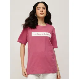 The Roadster Lifestyle Co. Women Graphic Printed Round Neck Cotton Relaxed Fit T-shirt-picture-33