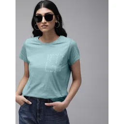 The Roadster Lifestyle Co Women Green & White Printed Extended Sleeves T-shirt-picture-21