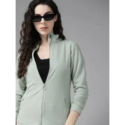 The Roadster Lifestyle Co. Women Green Solid Front-Open Sweatshirt-picture-11