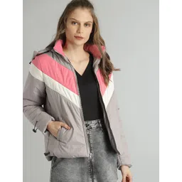 The Roadster Lifestyle Co Women Grey & Pink Colourblocked Padded Jacket-picture-25