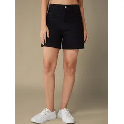 The Roadster Lifestyle Co Women High-Rise Clean Look Stretchable Flared Denim Shorts-picture-15