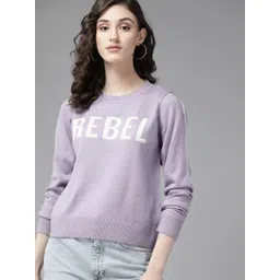 The Roadster Lifestyle Co. Women Lavender Typography Pattern Acrylic Pullover-picture-23