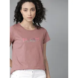 The Roadster Lifestyle Co Women Mauve Pure Cotton Printed Detail Round Neck T-shirt-picture-39