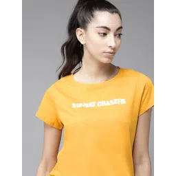 The Roadster Lifestyle Co Women Mustard Yellow Printed Pure Cotton Round Neck T-shirt-picture-16