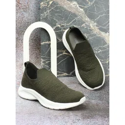 The Roadster Lifestyle Co. Women Olive Green Textured Slip-On Sneakers-picture-37