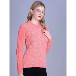 The Roadster Lifestyle Co. Women Open-Knit Self Design Round Neck Pullover Sweater image 3