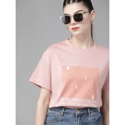 The Roadster Lifestyle Co Women Pink  Peach-Coloured Printed Pure Cotton Boxy T-shirt-picture-17