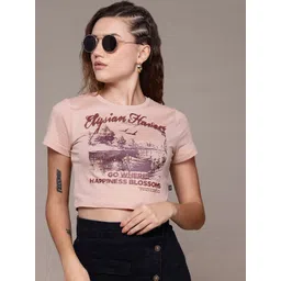 The Roadster Lifestyle Co. Women Printed Pure Cotton Crop T-shirt-picture-24