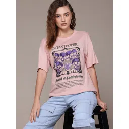 The Roadster Lifestyle Co. Women Printed Pure Cotton Relaxed Fit T-shirt-picture-27