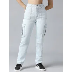 The Roadster Lifestyle Co Women Pure Cotton Flared Fit Cargo Jeans-picture-34