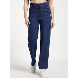 The Roadster Lifestyle Co Women Pure Cotton High Rise Cargo Jeans-picture-10