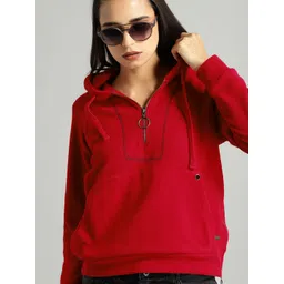 The Roadster Lifestyle Co Women Red Solid Hooded Sweatshirt-picture-28