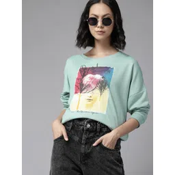 The Roadster Lifestyle Co. Women Sea Green & Yellow Printed Oversized Sweatshirt-picture-21