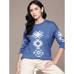 The Roadster Lifestyle Co. Women Self Design Acrylic Pullover-picture-11