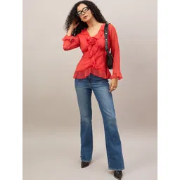 The Roadster Lifestyle Co. Women Solid Long Sleeve Ruffles Detail Top-picture-37