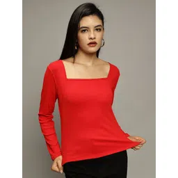 The Roadster Lifestyle Co. Women Square Neck Long SleeveFitted Top-picture-22