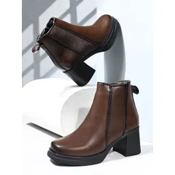 The Roadster Lifestyle Co Women Square Toe Block-Heeled Chelsea Boots-picture-10