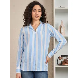 The Roadster Lifestyle Co. Women Vertical Striped Shirt Collar Neck Top-picture-15