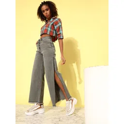 The Roadster Lifestyle Co. Women Wide Leg High-Rise Side Slits Flared Jeans-picture-14