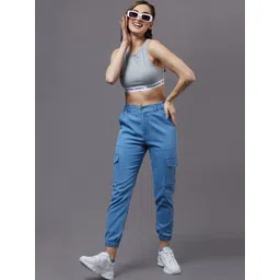 The Roadster The Lifestyle Co. Women High-Rise Stretchable Light Weight Denim Joggers-picture-29
