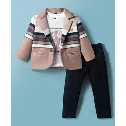 Robo Fry Cotton Woven Full Sleeves Blazer & Trouser With Printed Inner Tee - Brown-picture-28