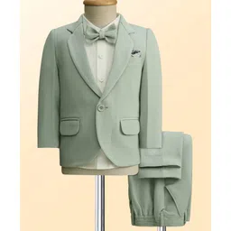Robo Fry Cotton Woven Full Sleeves Solid 3 Piece Party Suit With Bow - Mint Green-picture-17