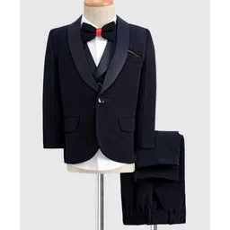 Robo Fry Cotton Woven Full Sleeves Solid 4 Piece Party Suit With Bow - Navy Blue-picture-14