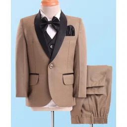 Robo Fry Woven Full Sleeves Solid 4 Piece Party Suit With Bow - Tan-picture-11