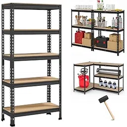 Robustt 5-Tier Multipurpose Storage Rack | Bolt-Free Assembly | Metal Stand with Thick MDF Board | 175kg Capacity Per Shelf | 63 x 24 x 12 in Adjustable Shelf Rack for Home, Garage & Shop | Black-picture-23