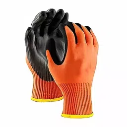 Robustt Polyester and Nylon Cut Resistant Gloves Black and Orange Color, Standard Size, ‎FRONT-COATED-GLOVES (Pack of 20 Pair)-picture-23