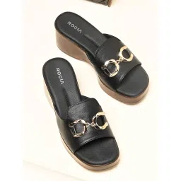 ROCIA By Regal Black Women Buckled Casual Wedges Heels-picture-20