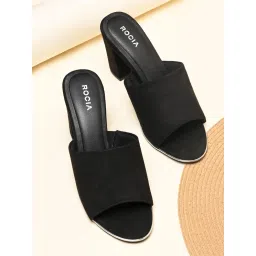 ROCIA By Regal Black Women Classic Suede High Block Sandal Heels-picture-14