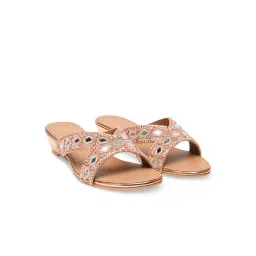ROCIA By Regal Rose Gold Women Embroidered Wedges Heels Sandals-picture-16